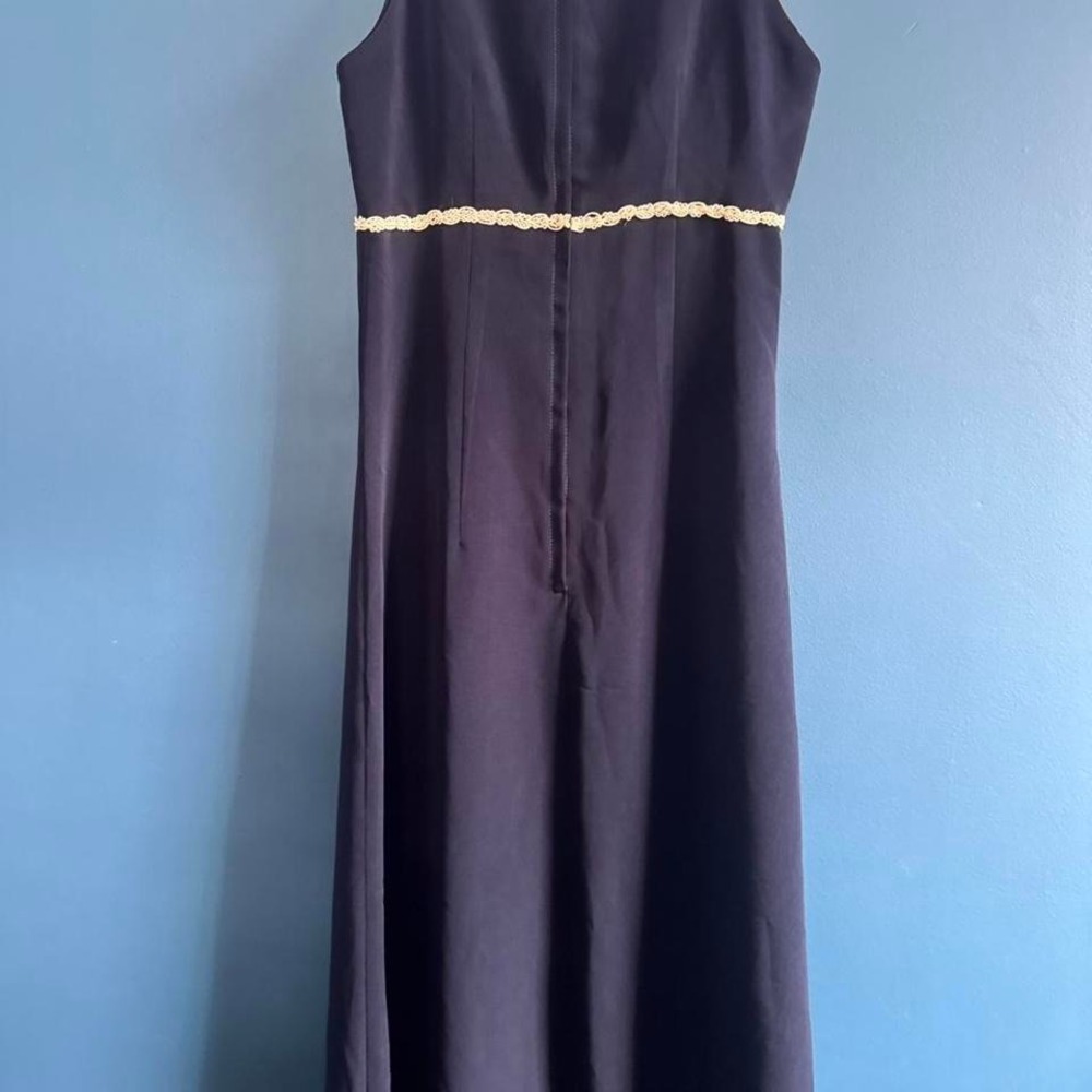 Vintage Navy Formal Dress Women's Size Small Lace High Neck Maxi Gown Boho - Picture 8 of 8